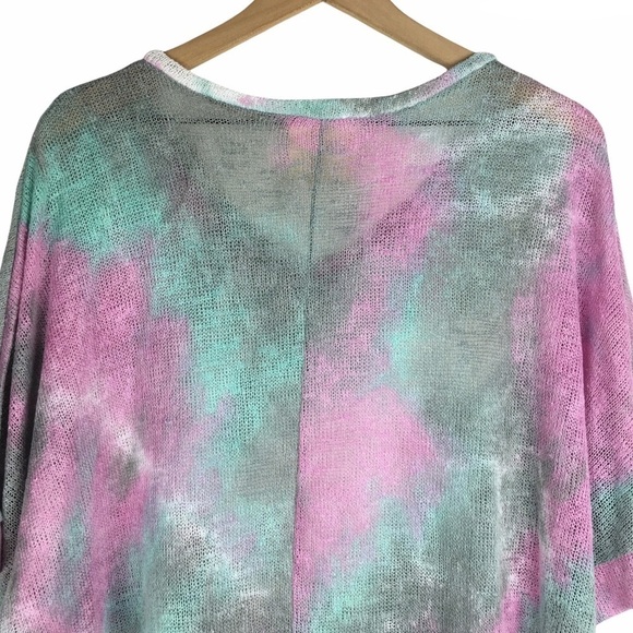 FANTASTIC FAWN Sweater Loose Knit Tie Dye Boho Pastel 3/4 Sleeve Size Medium - Picture 5 of 12